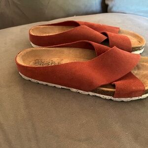 Biostep Cork Sandals Womens Size 38 Red Suede Nubuck Slip On